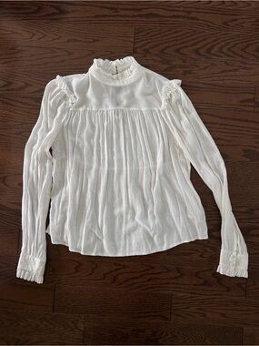 stradivarius White Ruffled High-Neck Long Sleeve Blouse